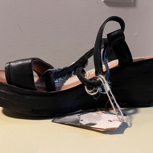 AS 98 Sandals 41 10 10.5 Wedge Leather Black Airstep Shoes Boho Strap Ankle Noa - Picture 7 of 9